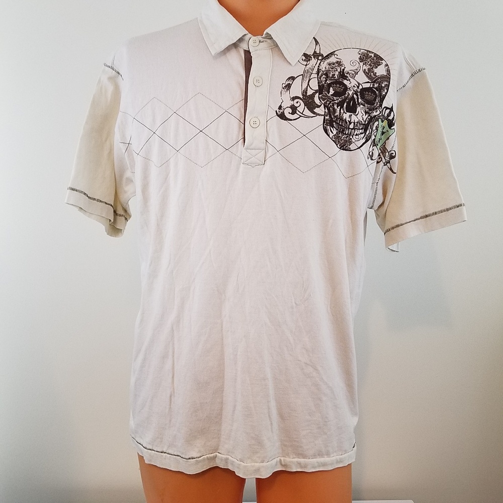 POINT ZERO Polo Shirt Mens Large Skull Graphic